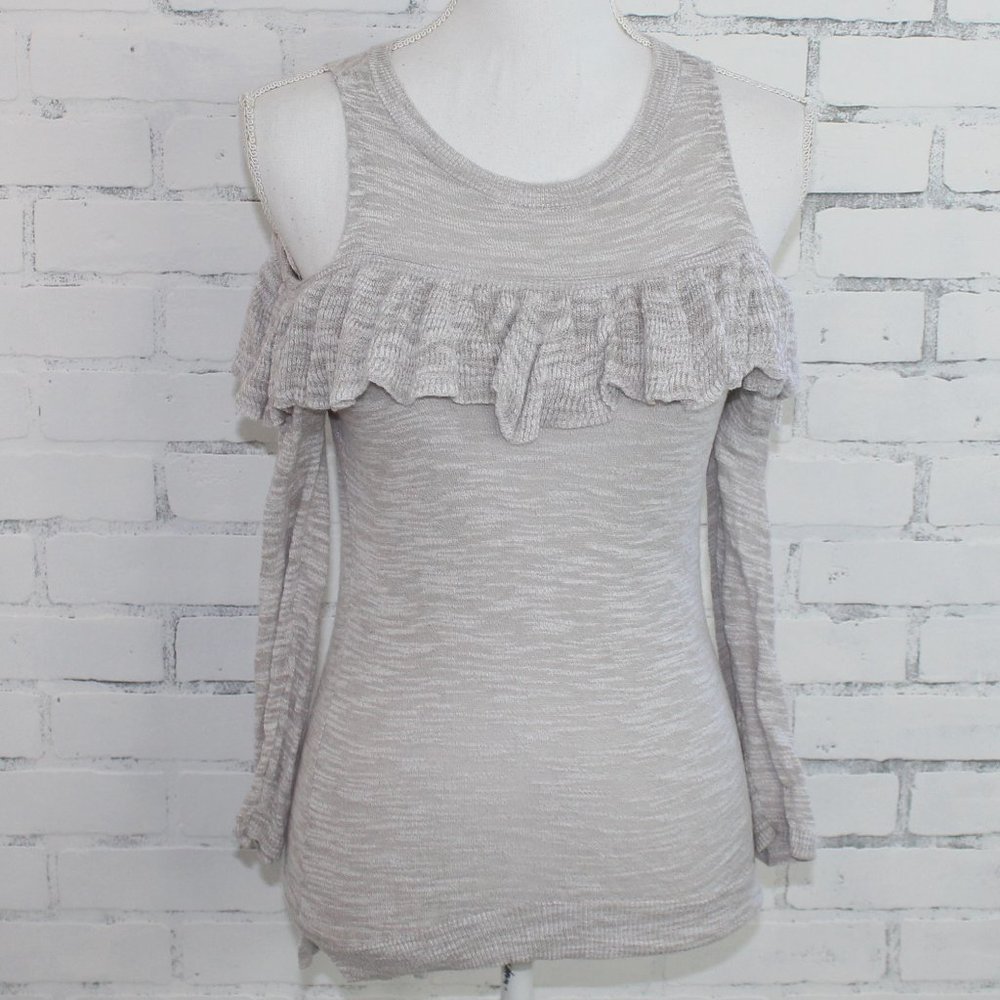 Express Ruffle Grey Long Sleeve Top